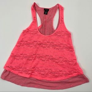 Rue21 M pink tank striped lace overlay